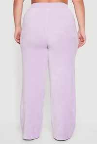 Womens Plus Size Velour High Waisted Wide Leg Sweatpants, Purple, Size 2X