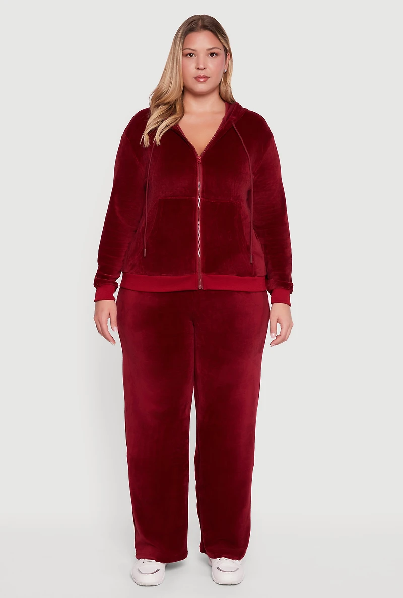 Plus Velour High Waisted Wide Leg Sweatpants