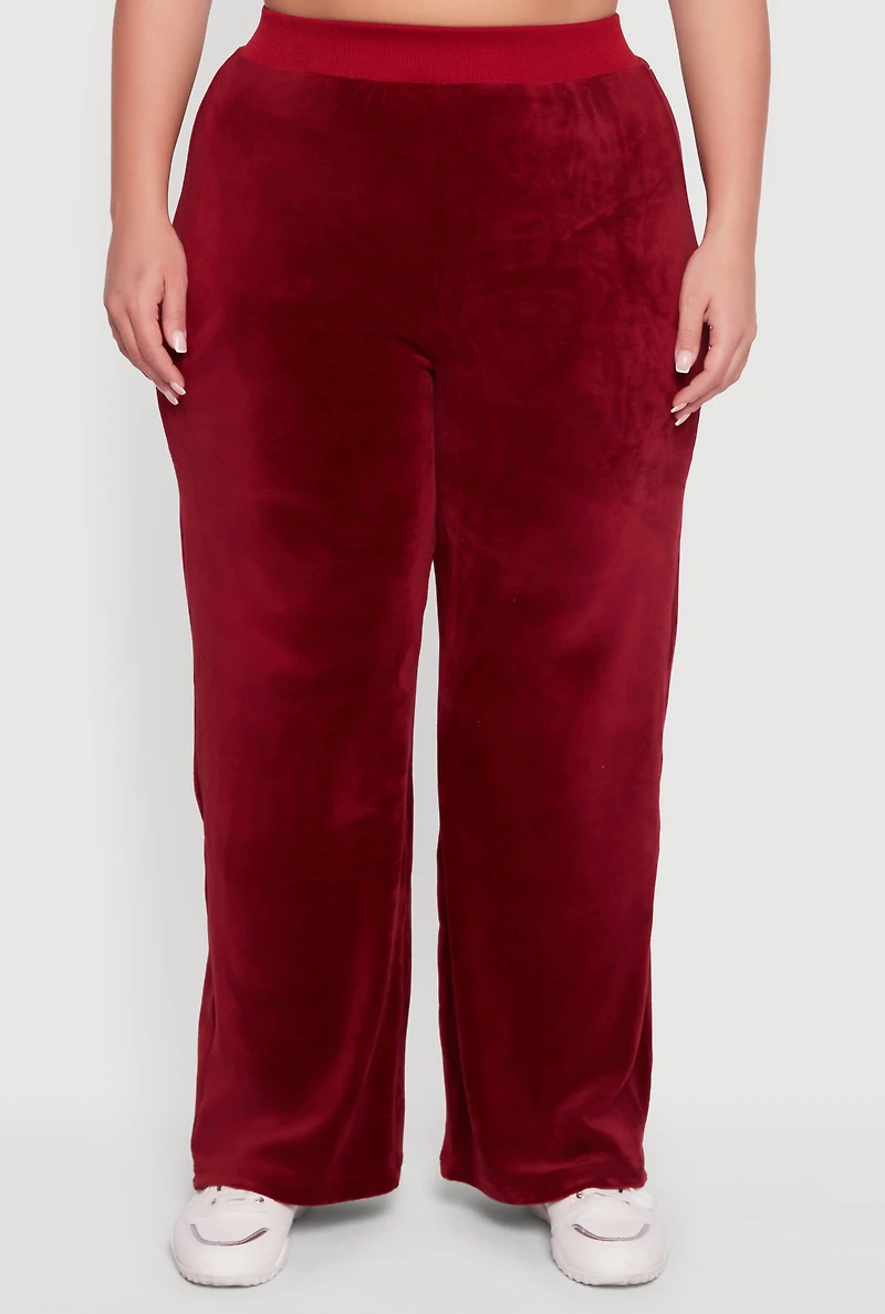 Plus Velour High Waisted Wide Leg Sweatpants