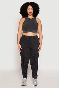 Womens Plus Size French Terry Acid Wash Ruched Joggers, Black, Size 2X