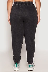 Womens Plus Size French Terry Acid Wash Ruched Joggers, Black, Size 2X