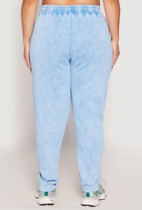 Womens Plus Size French Terry Acid Wash Ruched Joggers, Blue, Size 2X
