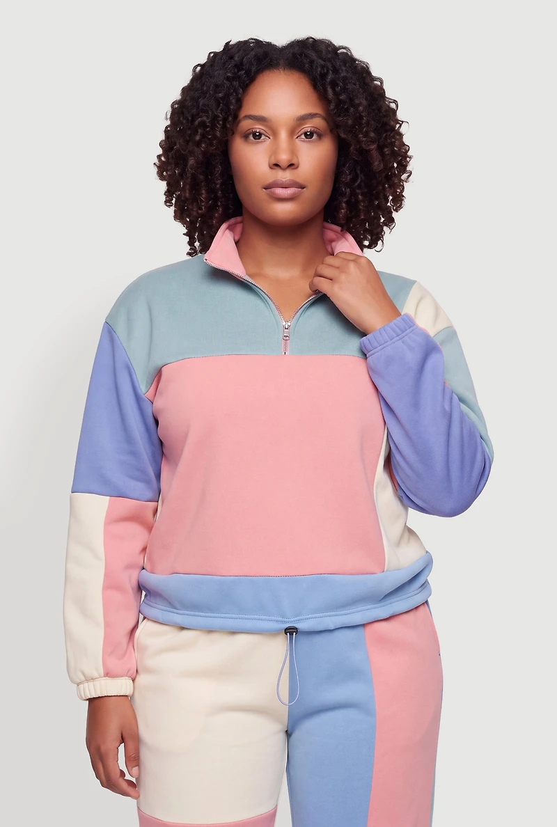Plus Color Blocked Quarter Zip Sweatshirt