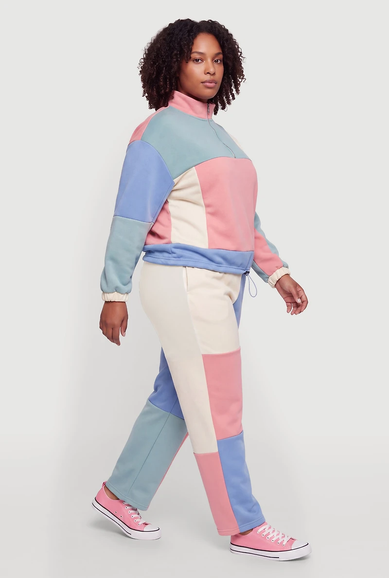 Plus Color Blocked Quarter Zip Sweatshirt