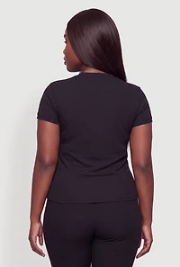 Plus Ribbed Knit Short Sleeve Crew Neck Top