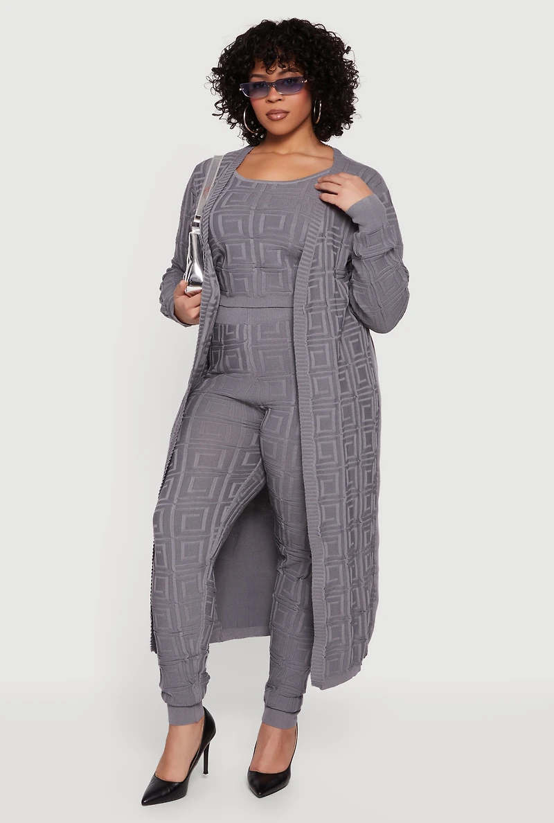 Plus Greek Key Long Sleeve Open Front Duster