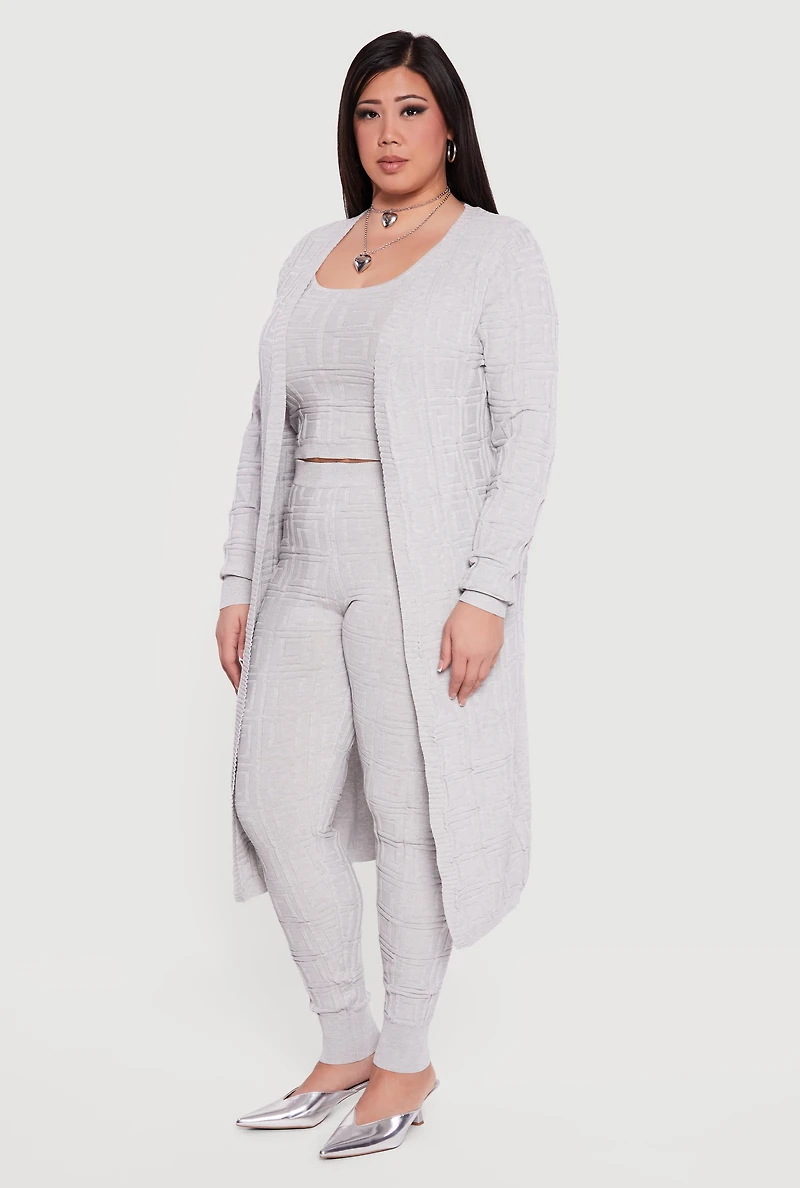 Plus Greek Key Long Sleeve Open Front Duster