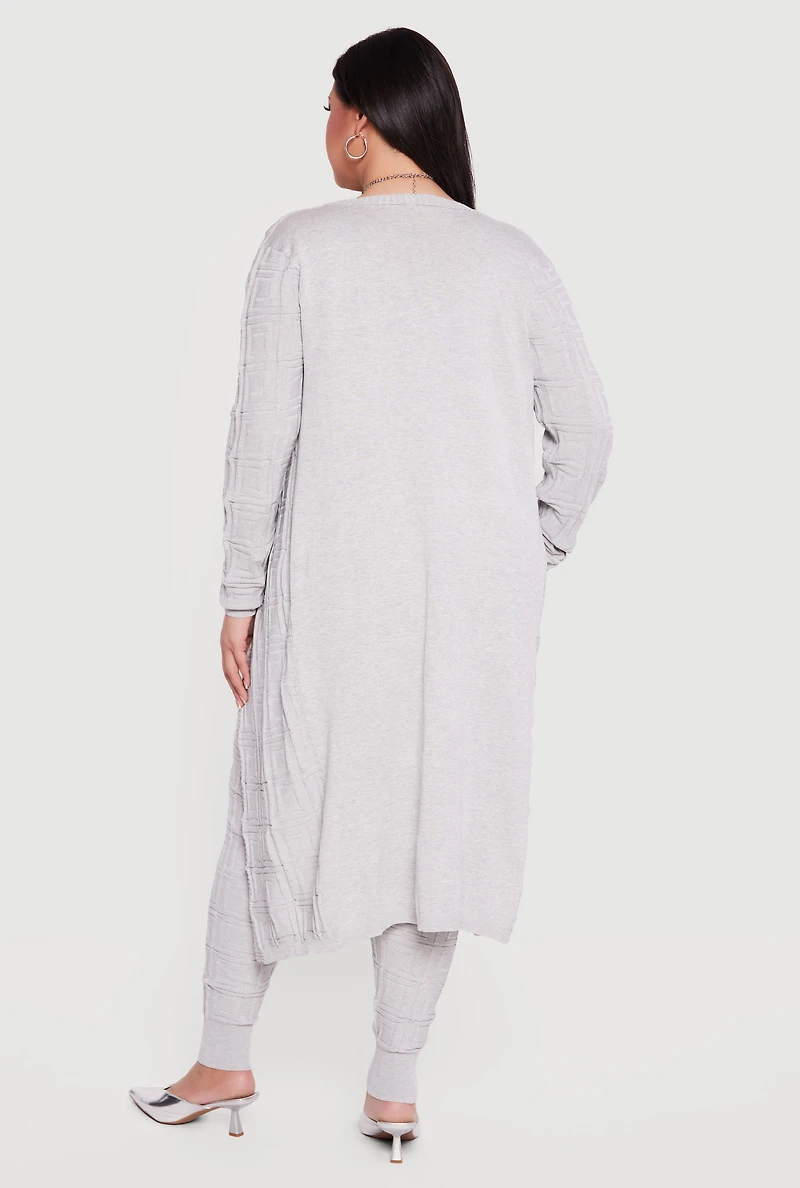 Plus Greek Key Long Sleeve Open Front Duster