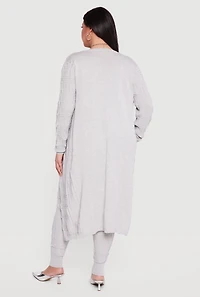 Plus Greek Key Long Sleeve Open Front Duster