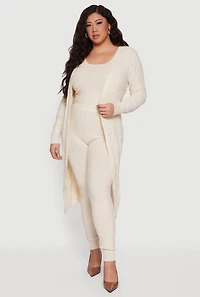 Plus Greek Key Long Sleeve Open Front Duster