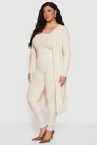 Plus Greek Key Long Sleeve Open Front Duster