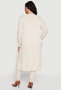 Plus Greek Key Long Sleeve Open Front Duster