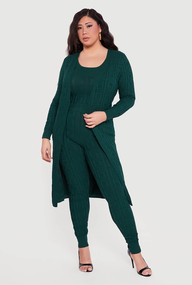 Plus Greek Key Long Sleeve Open Front Duster