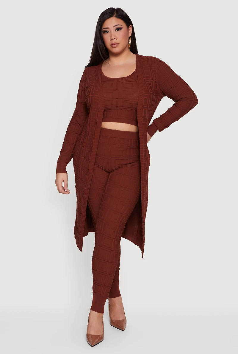 Plus Greek Key Long Sleeve Open Front Duster