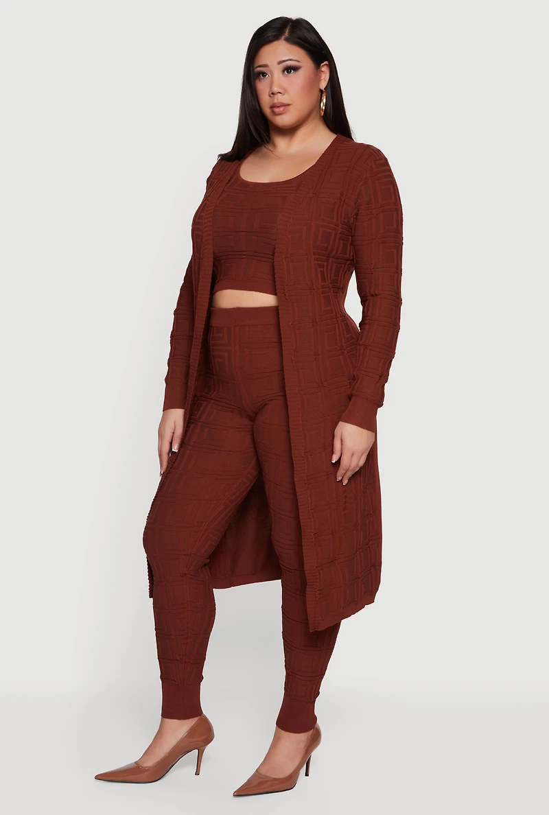 Plus Greek Key Long Sleeve Open Front Duster