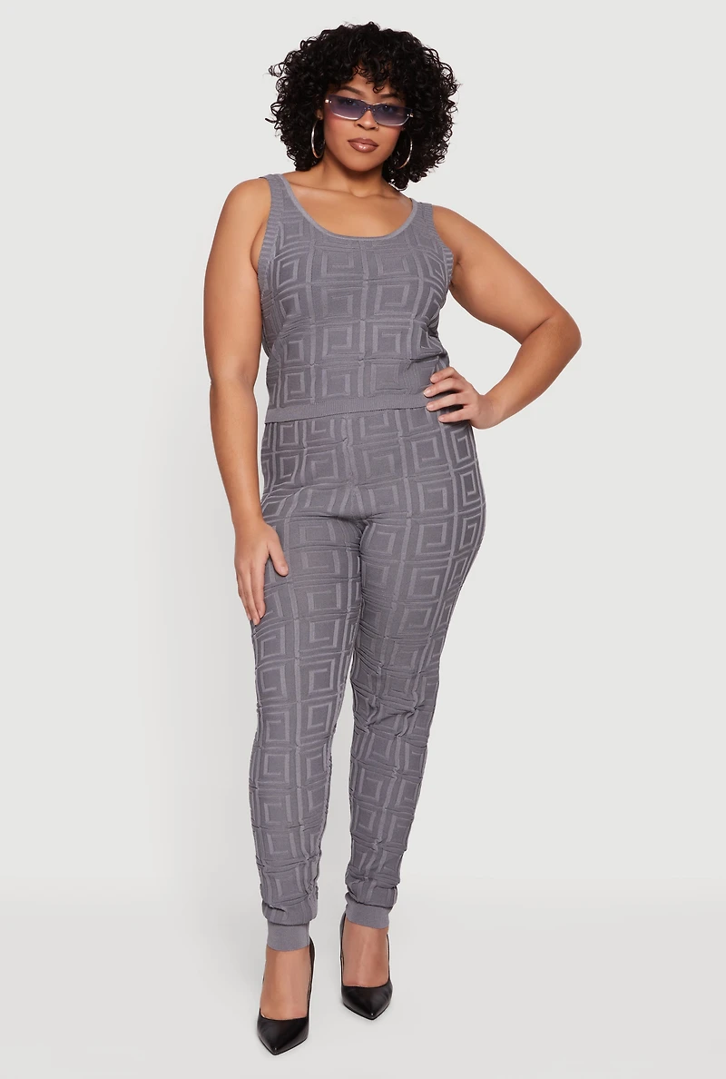 Plus High Waisted Greek Key Knit Leggings