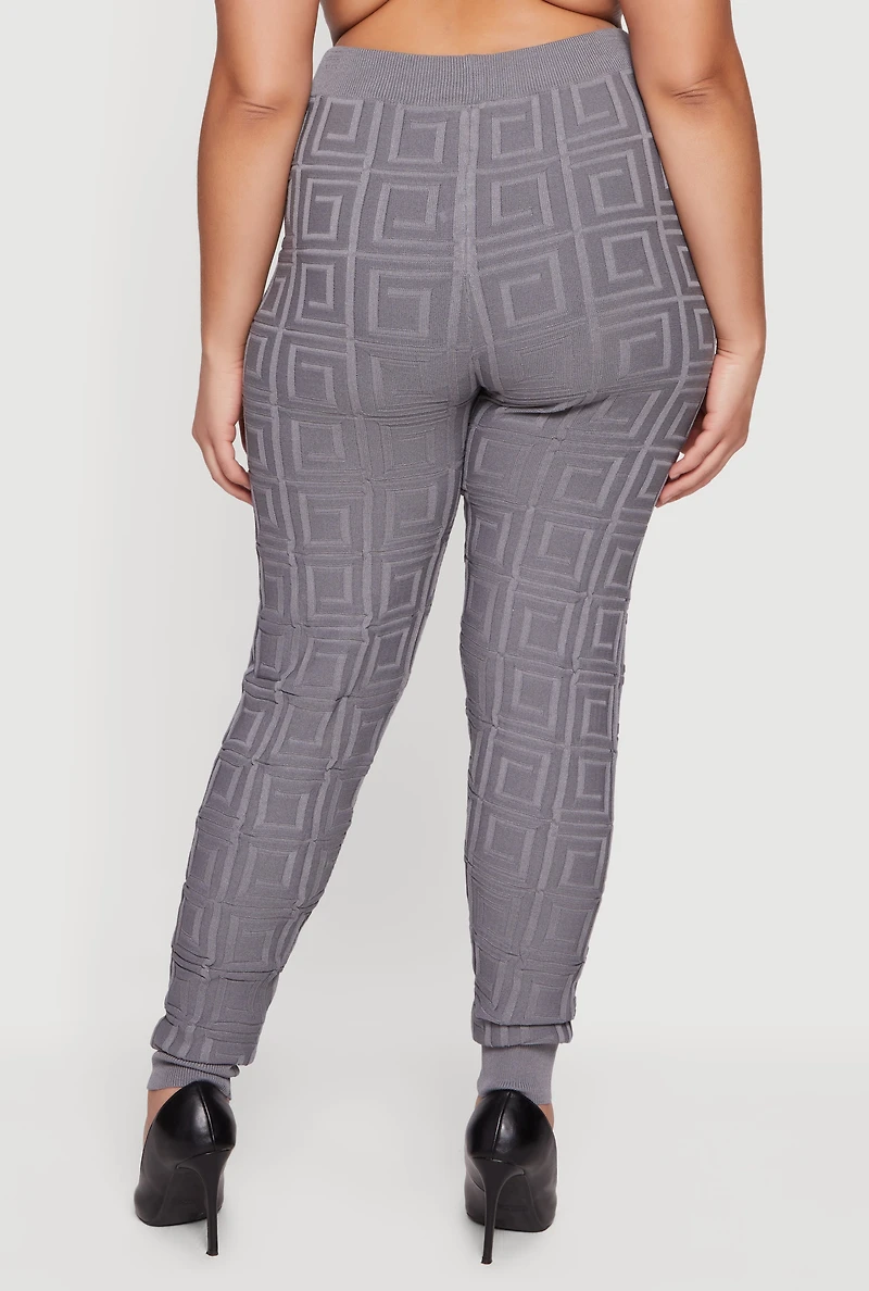 Plus High Waisted Greek Key Knit Leggings