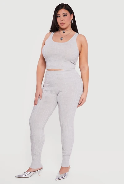 Plus High Waisted Greek Key Knit Leggings