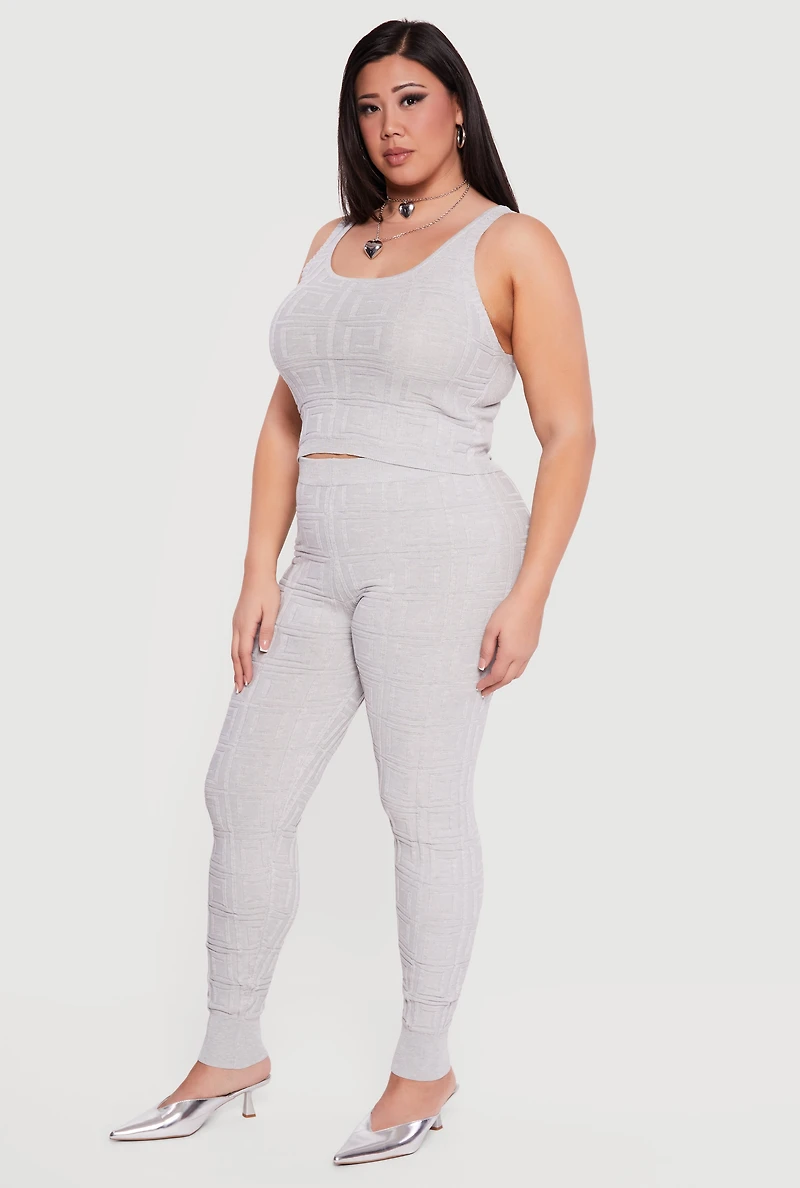 Plus High Waisted Greek Key Knit Leggings