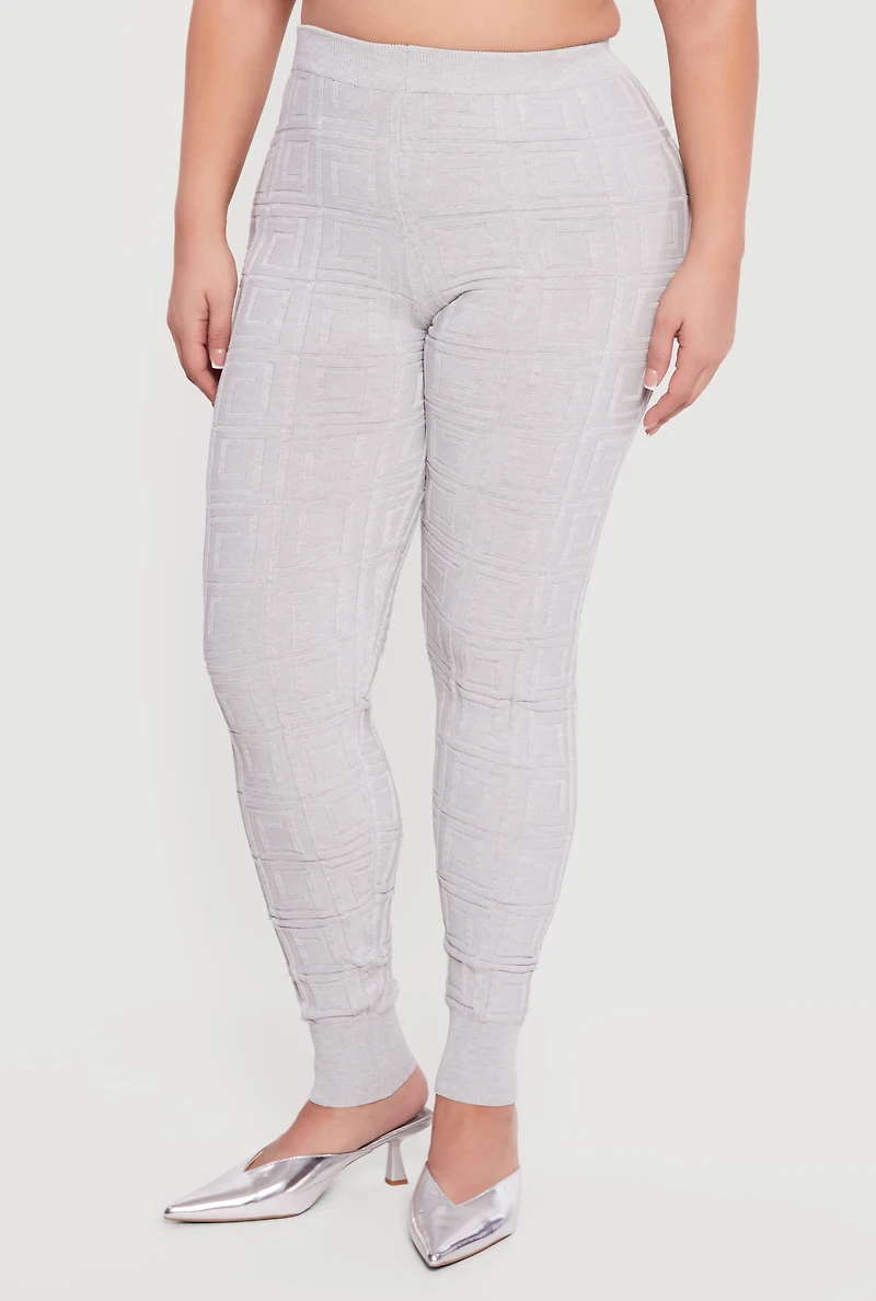Plus High Waisted Greek Key Knit Leggings
