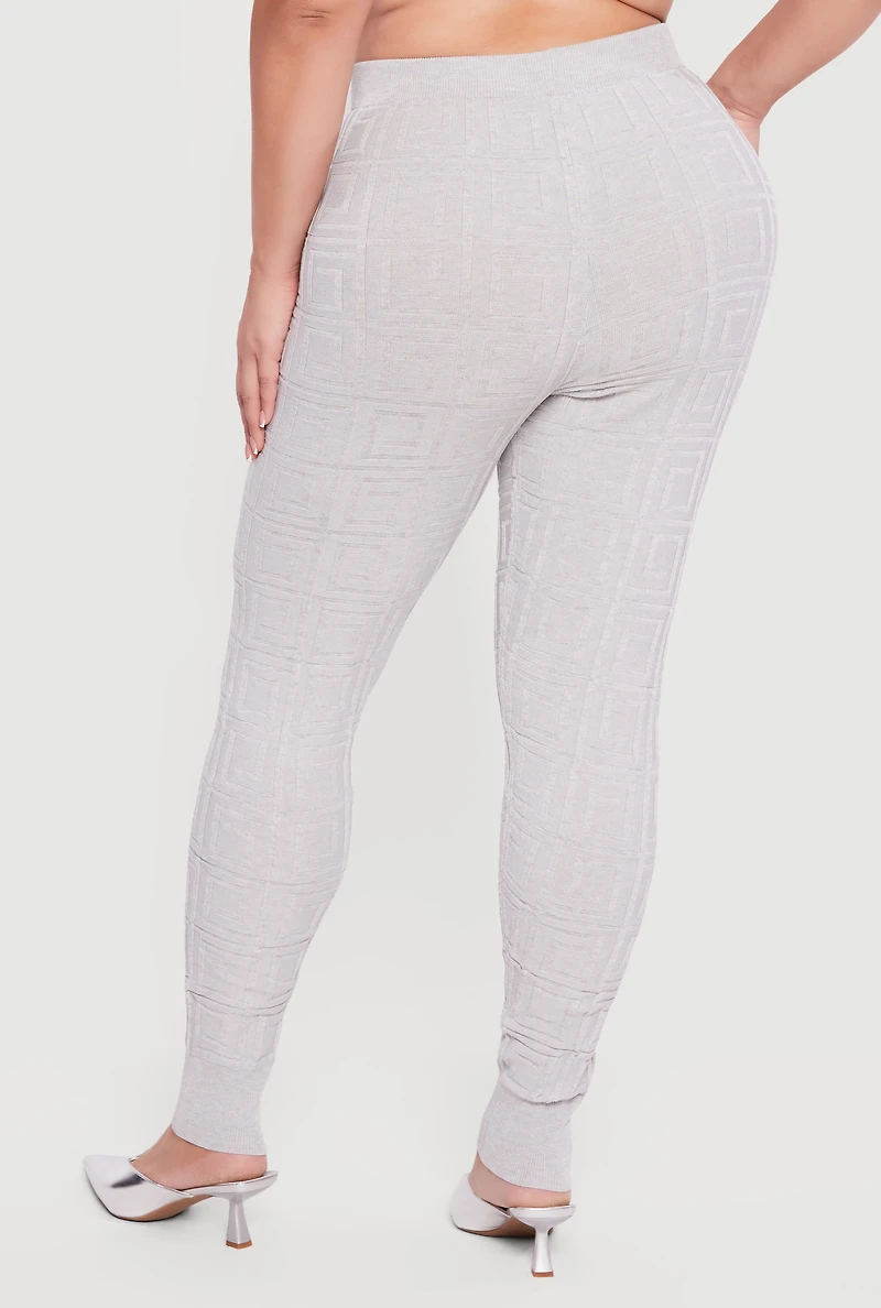 Plus High Waisted Greek Key Knit Leggings