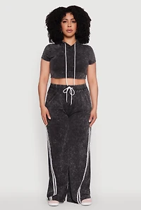 Womens Plus Daisy High Waisted Wide Leg Casual Pants with Varsity Stripe,