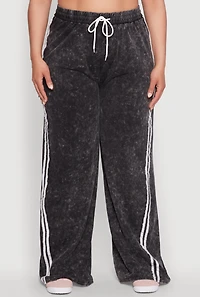 Womens Plus Daisy High Waisted Wide Leg Casual Pants with Varsity Stripe,