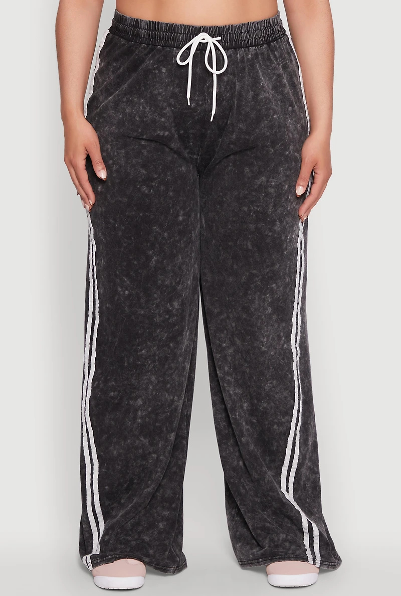 Womens Plus Daisy High Waisted Wide Leg Casual Pants with Varsity Stripe,