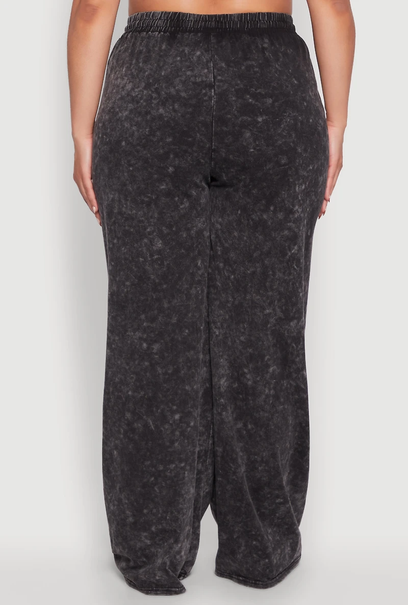 Womens Plus Daisy High Waisted Wide Leg Casual Pants with Varsity Stripe,