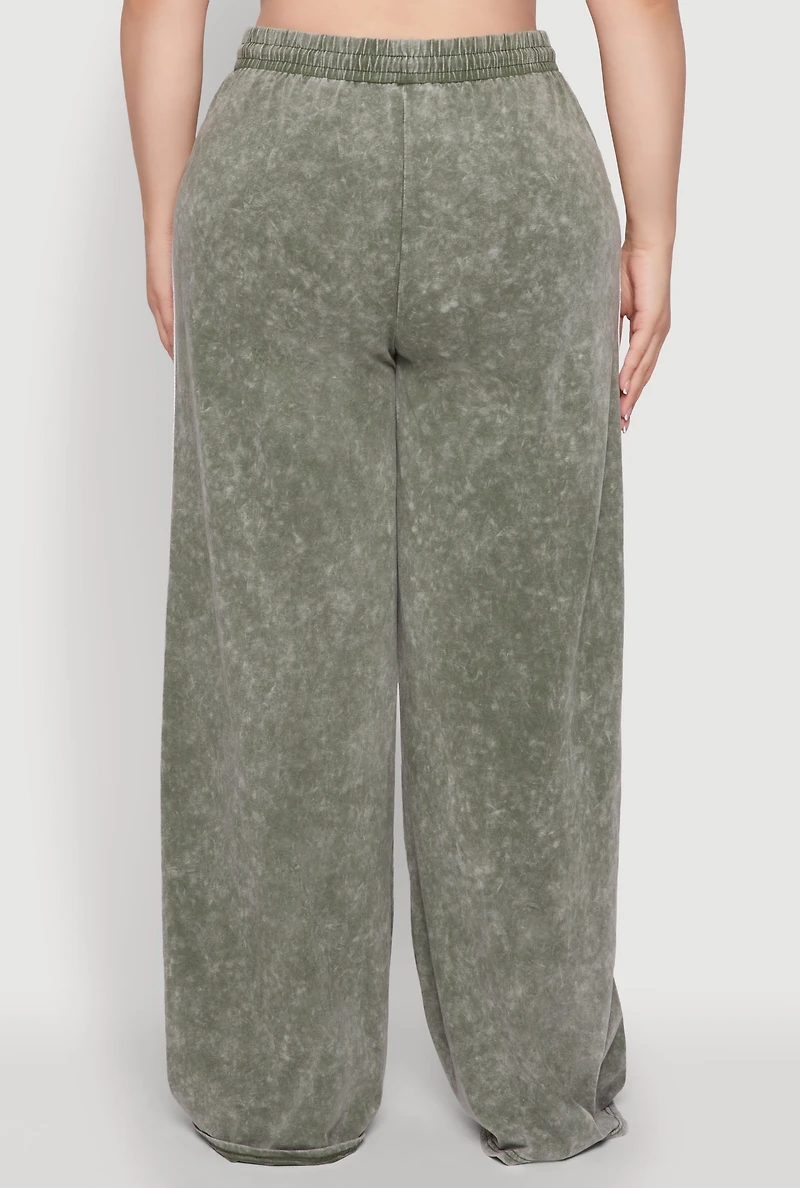 Womens Plus Size Daisy High Waisted Wide Leg Casual Pants with Varsity Stripe, Green, Size 1X