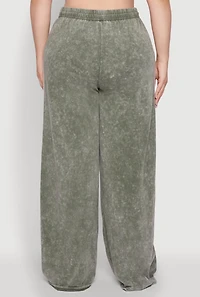 Womens Plus Size Daisy High Waisted Wide Leg Casual Pants with Varsity Stripe, Green, Size 1X