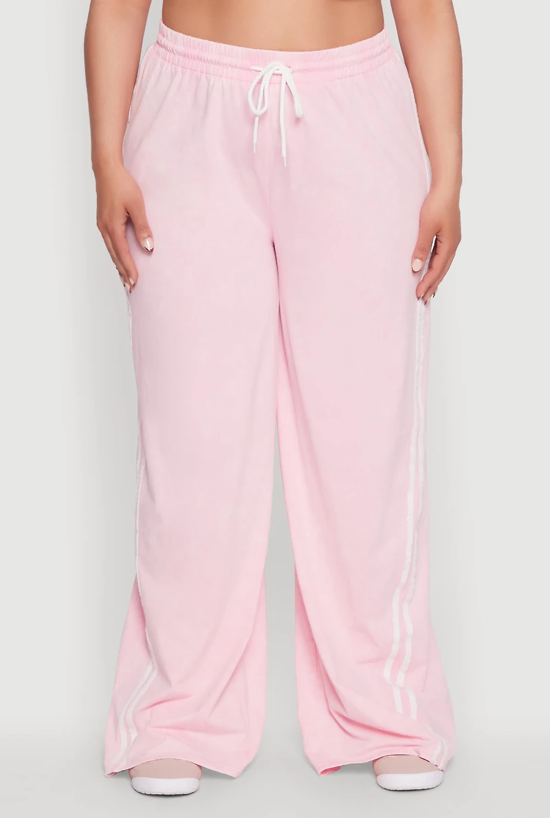Plus Daisy High Waisted Wide Leg Casual Pants with Varsity Stripe