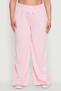 Plus Daisy High Waisted Wide Leg Casual Pants with Varsity Stripe
