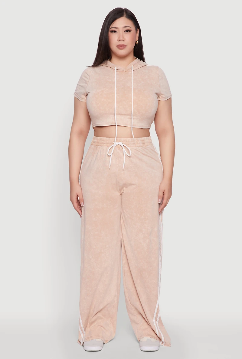 Womens Plus Daisy High Waisted Wide Leg Casual Pants with Varsity Stripe,