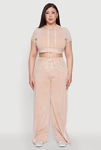 Womens Plus Daisy High Waisted Wide Leg Casual Pants with Varsity Stripe,