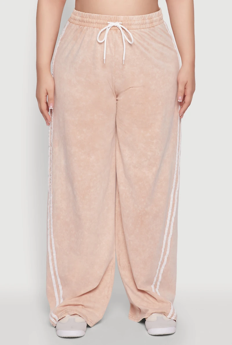 Womens Plus Daisy High Waisted Wide Leg Casual Pants with Varsity Stripe,
