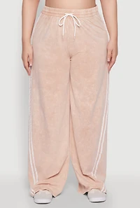 Womens Plus Daisy High Waisted Wide Leg Casual Pants with Varsity Stripe,