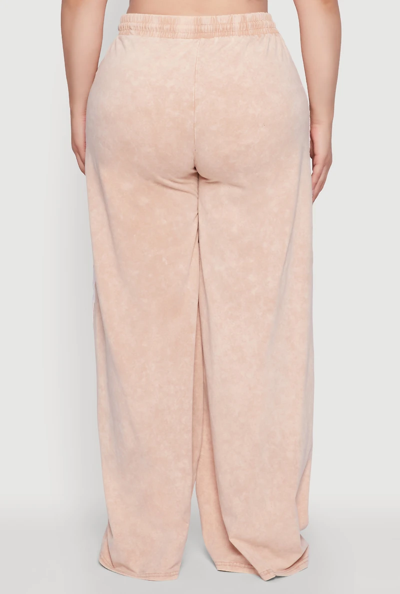 Plus Daisy High Waisted Wide Leg Casual Pants with Varsity Stripe