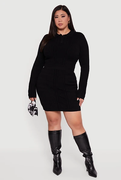 Womens Plus High Waisted Cable Knit Mini Skirt,