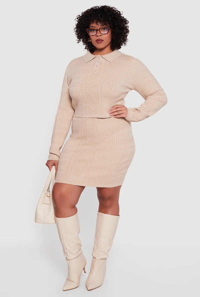 Plus High Waisted Cable Knit Mini Skirt