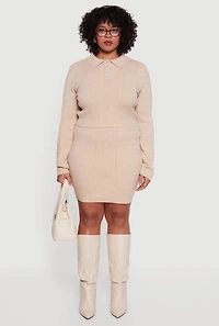 Plus High Waisted Cable Knit Mini Skirt