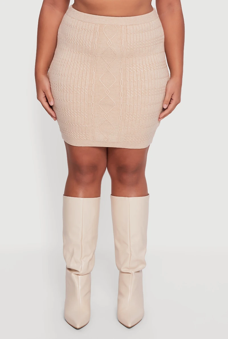 Plus High Waisted Cable Knit Mini Skirt