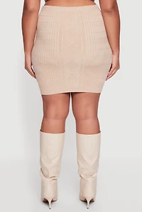Plus High Waisted Cable Knit Mini Skirt