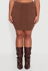 Womens Plus Size High Waisted Cable Knit Mini Skirt, Brown, Size 1X