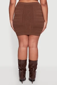 Womens Plus High Waisted Cable Knit Mini Skirt,