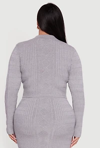 Plus Long Sleeve Polo Collar Cable Knit Sweater