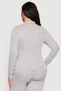 Plus Collared Button Front Long Sleeve Blouse