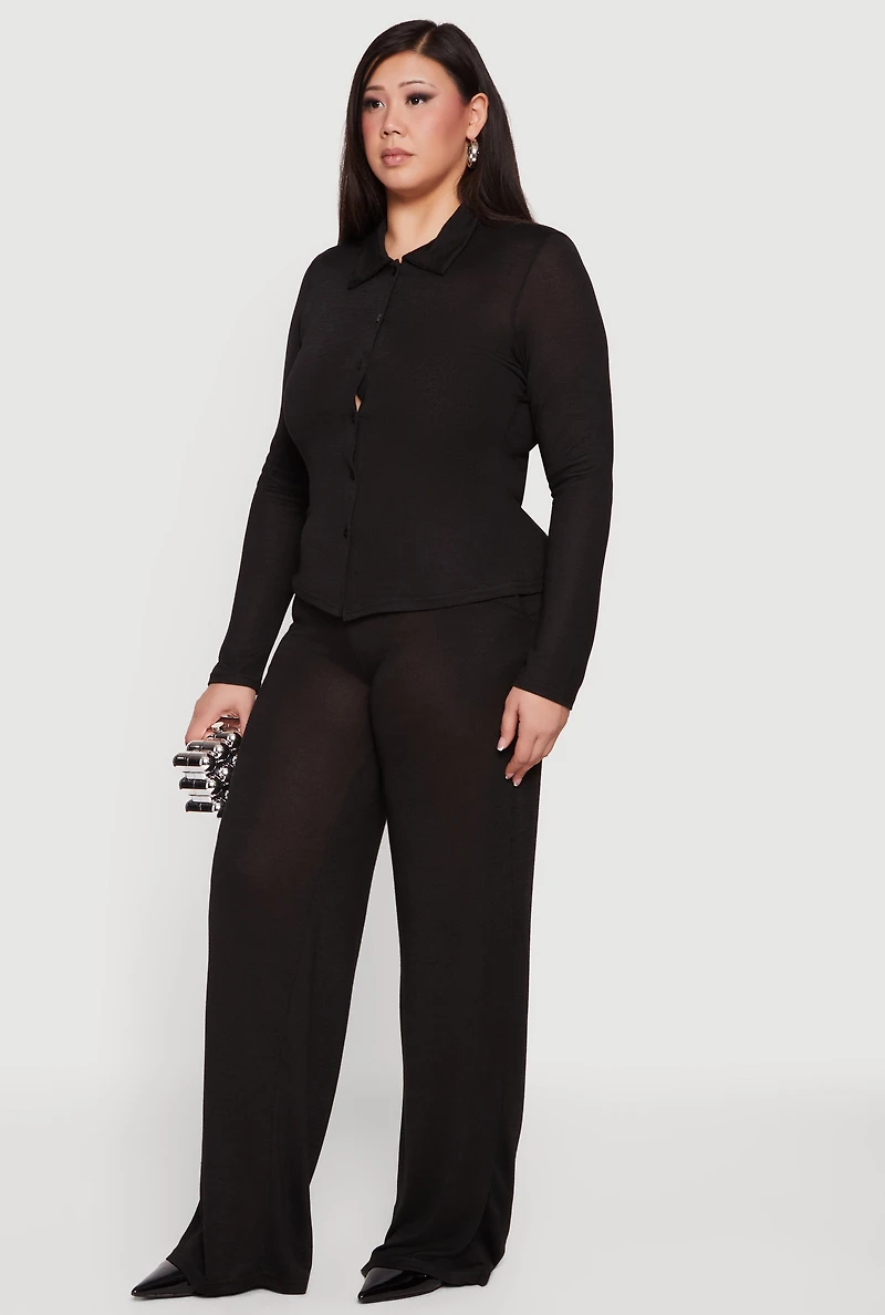 Plus High Waisted Wide Leg Pants