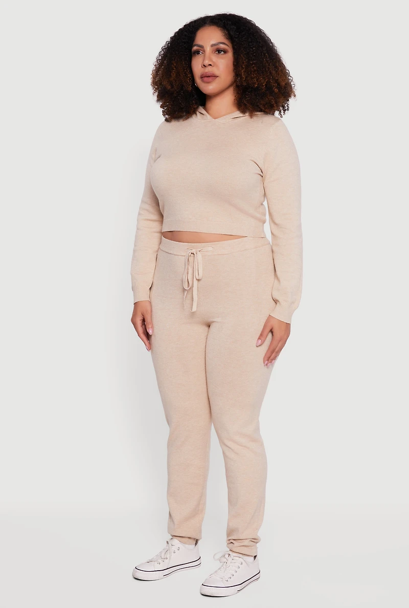 Plus Hooded Pull Over Crop Sweater