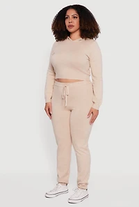 Plus Hooded Pull Over Crop Sweater